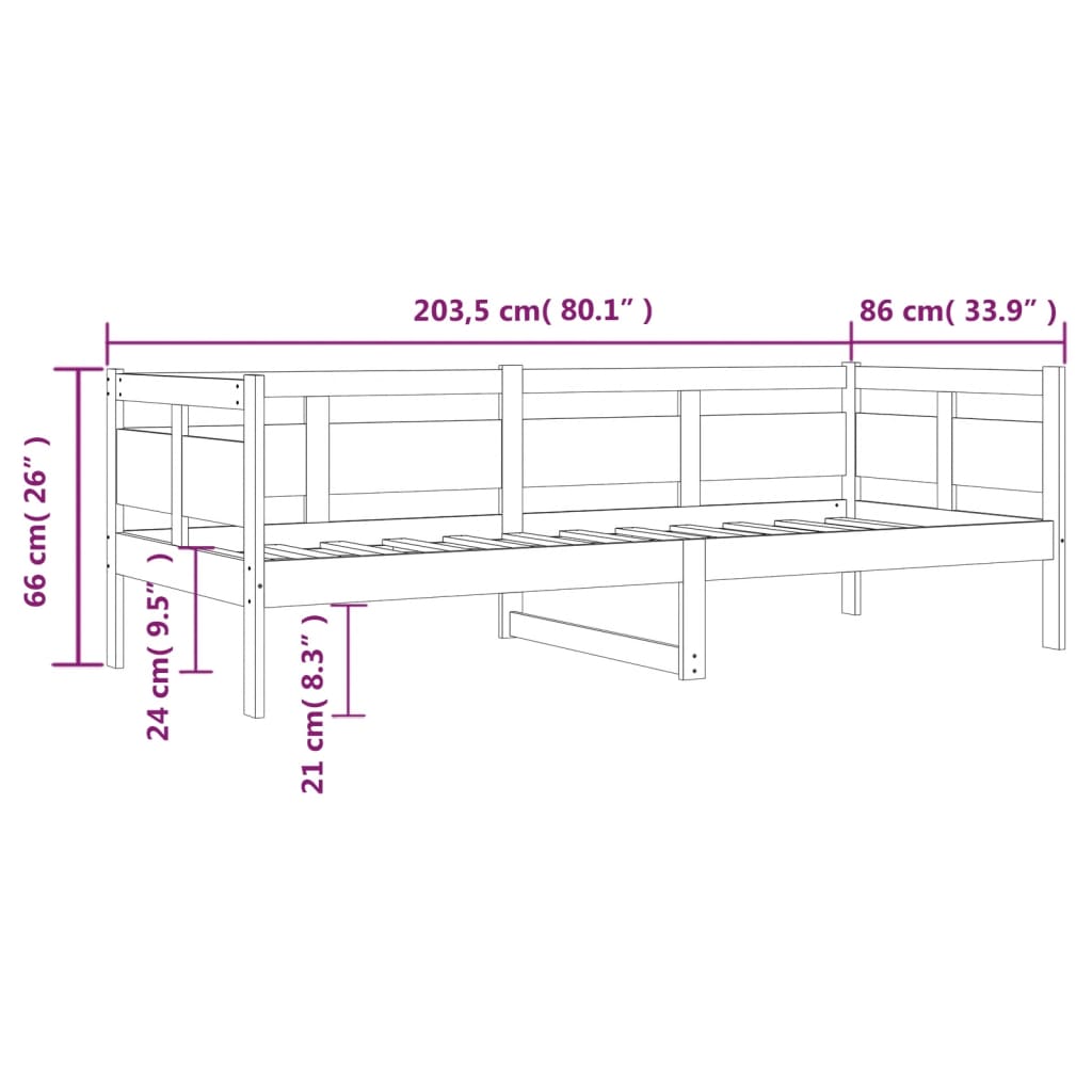 Daybed in Honey Brown Solid Pine Wood 80 x 200 cm