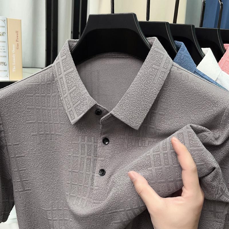Summer polo shirt high-end business casual wear geometric design breathable ice silk quick drying men's short sleeved T-shirt