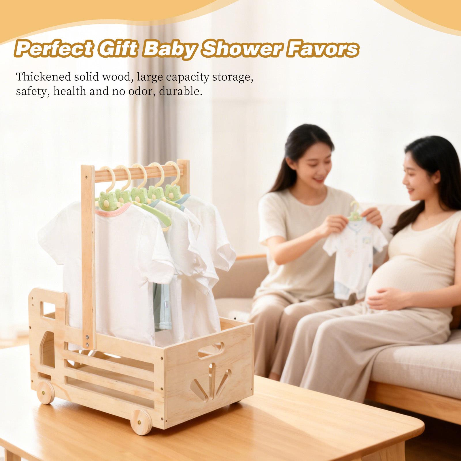 

Wooden Baby Shower Basket with Wheels - Baby Clothes Storage with Handle & Gift Box 30.5x5.5x42 cm