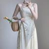 Chinese Ink Bamboo Print Spaghetti Strap Fairy Mori Girl Slimming Summer Dress