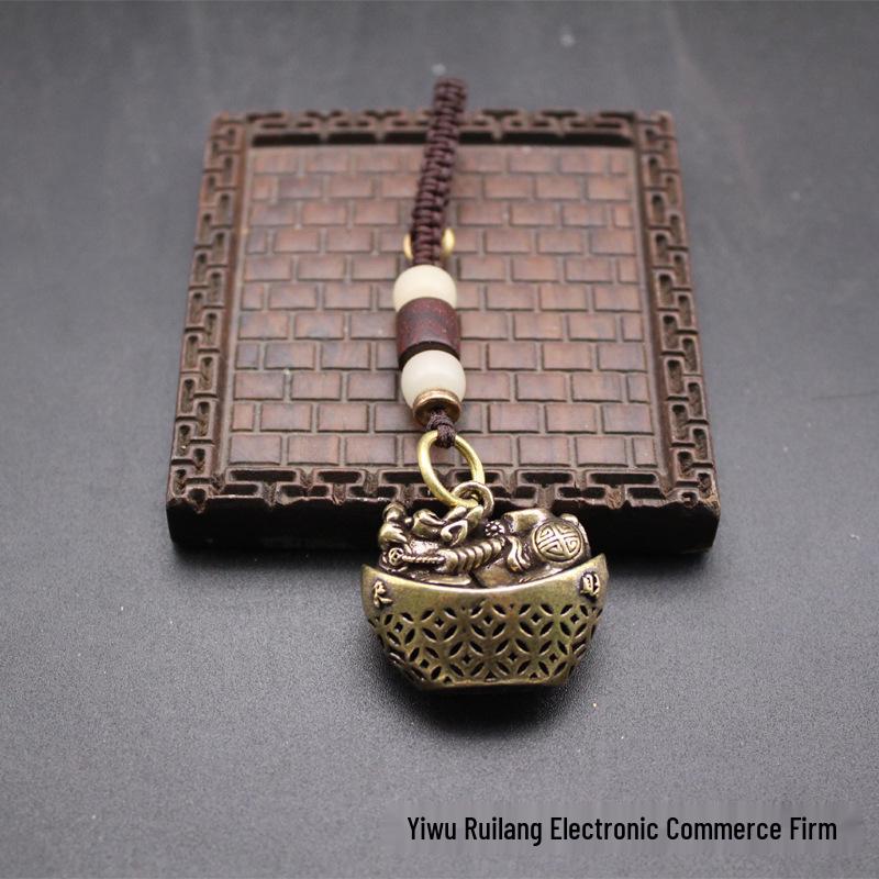 Brass Pixiu Eight Directions Wealth Keychain & Car Pendant
