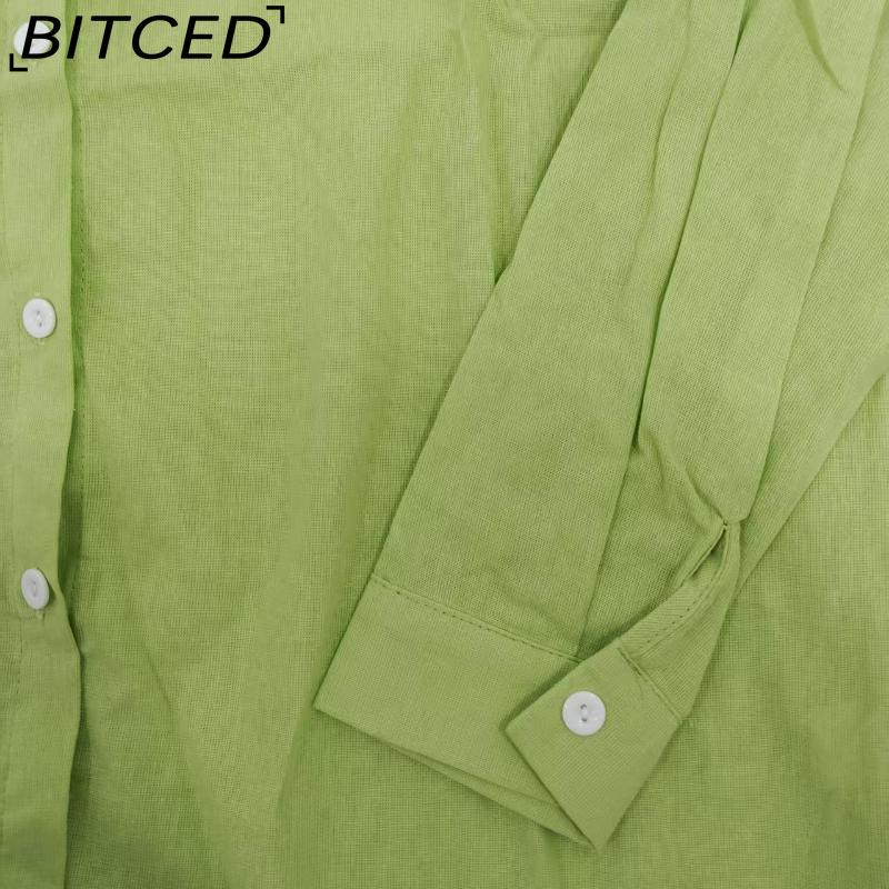 BITCED Women's 2-piece Vintage Plus-size Cotton and Linen Shirt Set High-waisted Loose Trousers