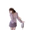 2025 Hot Girl Trend: Purple Long Sleeve Crop Top & Slim Skirt Set