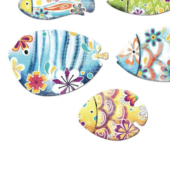 5 Pièces Poisson en Bois Décor Mural Nautique Rustique Suspendu Art Mural Plage Thème Océanique Côtiers Ornements pour Maison de Lac Salle de Bain Chambre