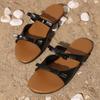 Women's Cross-Strap Bow Flat Mules - Round Toe Beach Slippers, Size 44