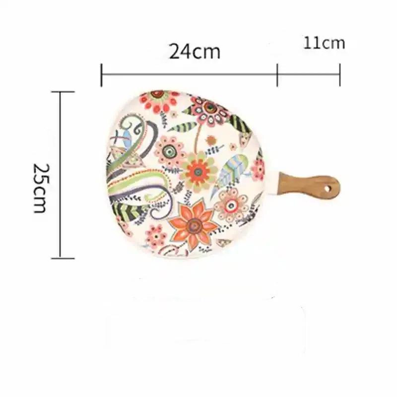 

Керамическая тарелка с деревянной ручкой – овальный поднос для стейков и салатов для домашнего и праздничного декора A-L