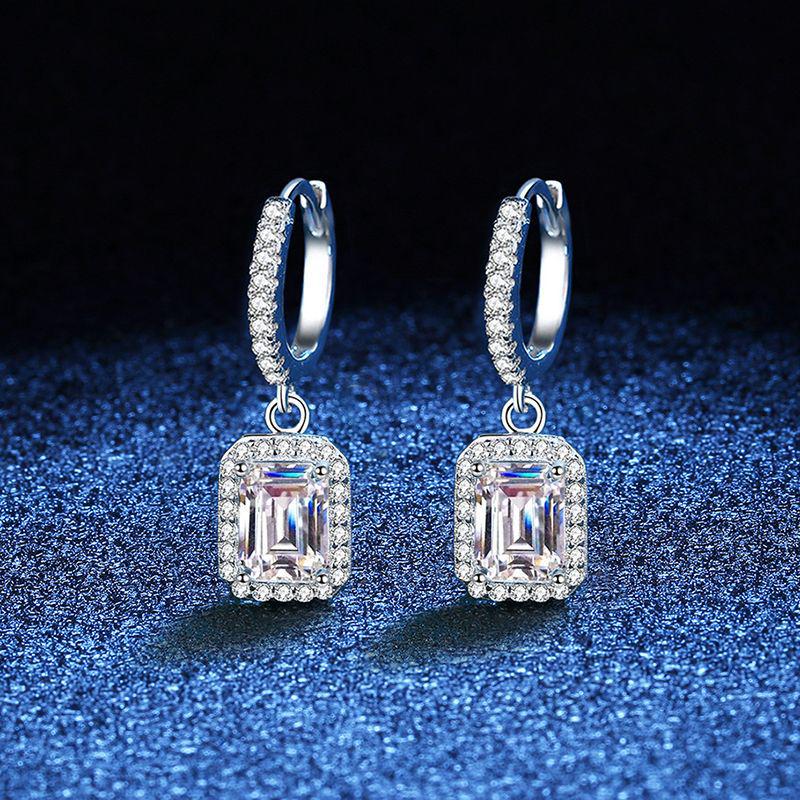 Emerald Cut Moissanite Stud Earrings in Platinum-Plated S925 Sterling Silver S925 Sterling Silver