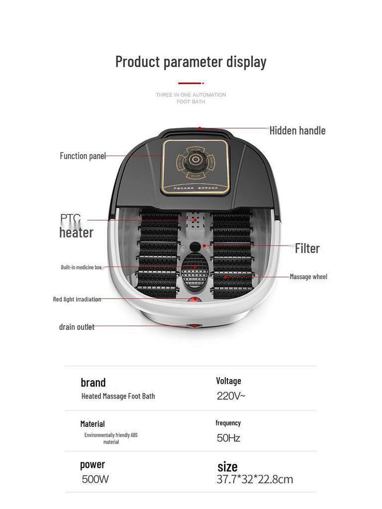 Electric Heated Foot Bath with Automatic Temperature Control and Massage Function