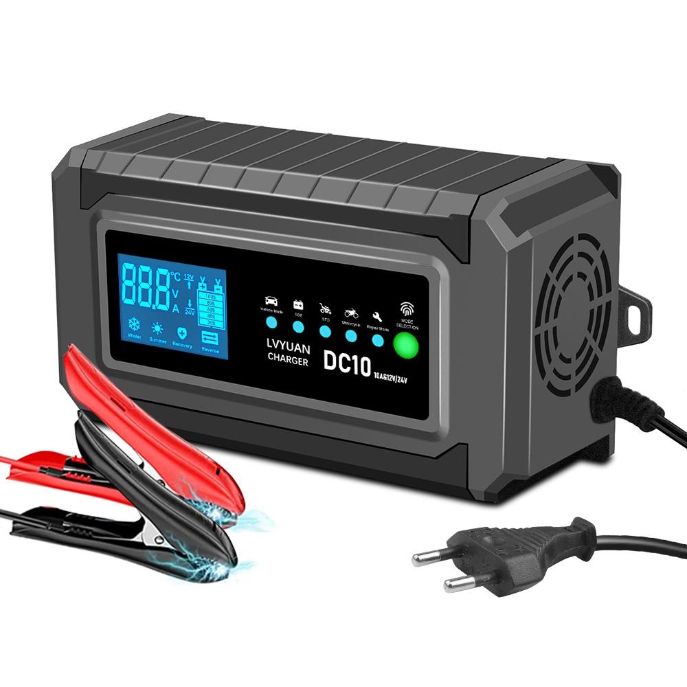 Automatic Car Battery Charger Pulse Repair Maintainer Intelligent Vehicle Motorcycle Auto Lead Acid Battery Charger 12V 24V 10A EU