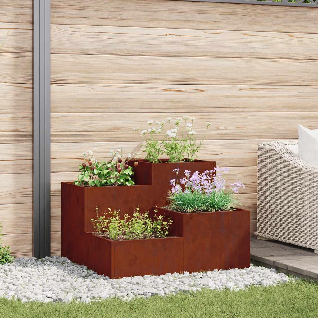 Garden Planter Rust Colored 100 X 100 X 60 Cm Weatherproof Steel