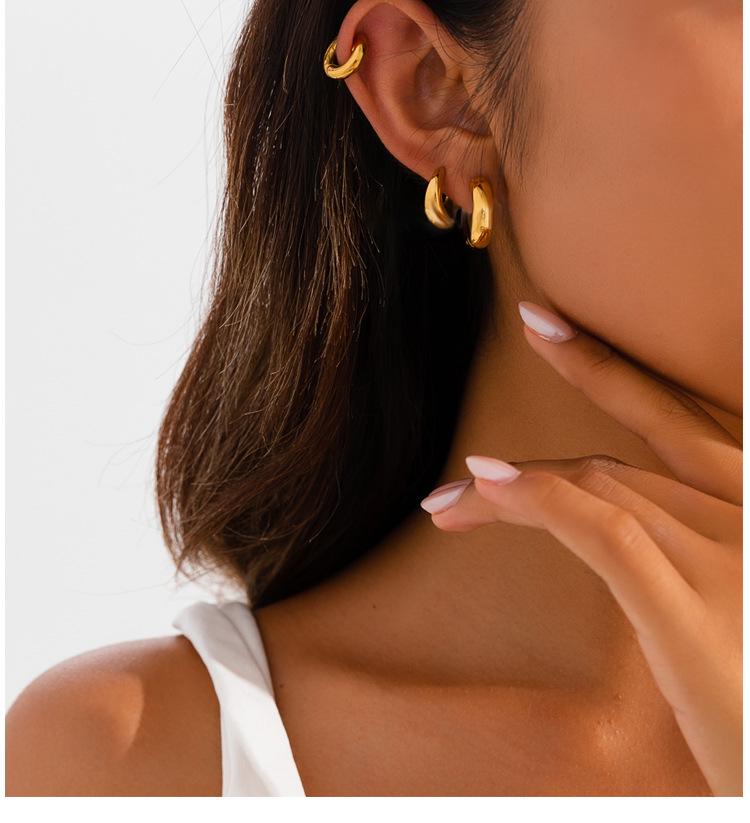 Minimalist Geometric Circle 18K Gold Plated Stainless Steel Hoop Earrings - Women's Light Luxury, Cold Style Jewelry