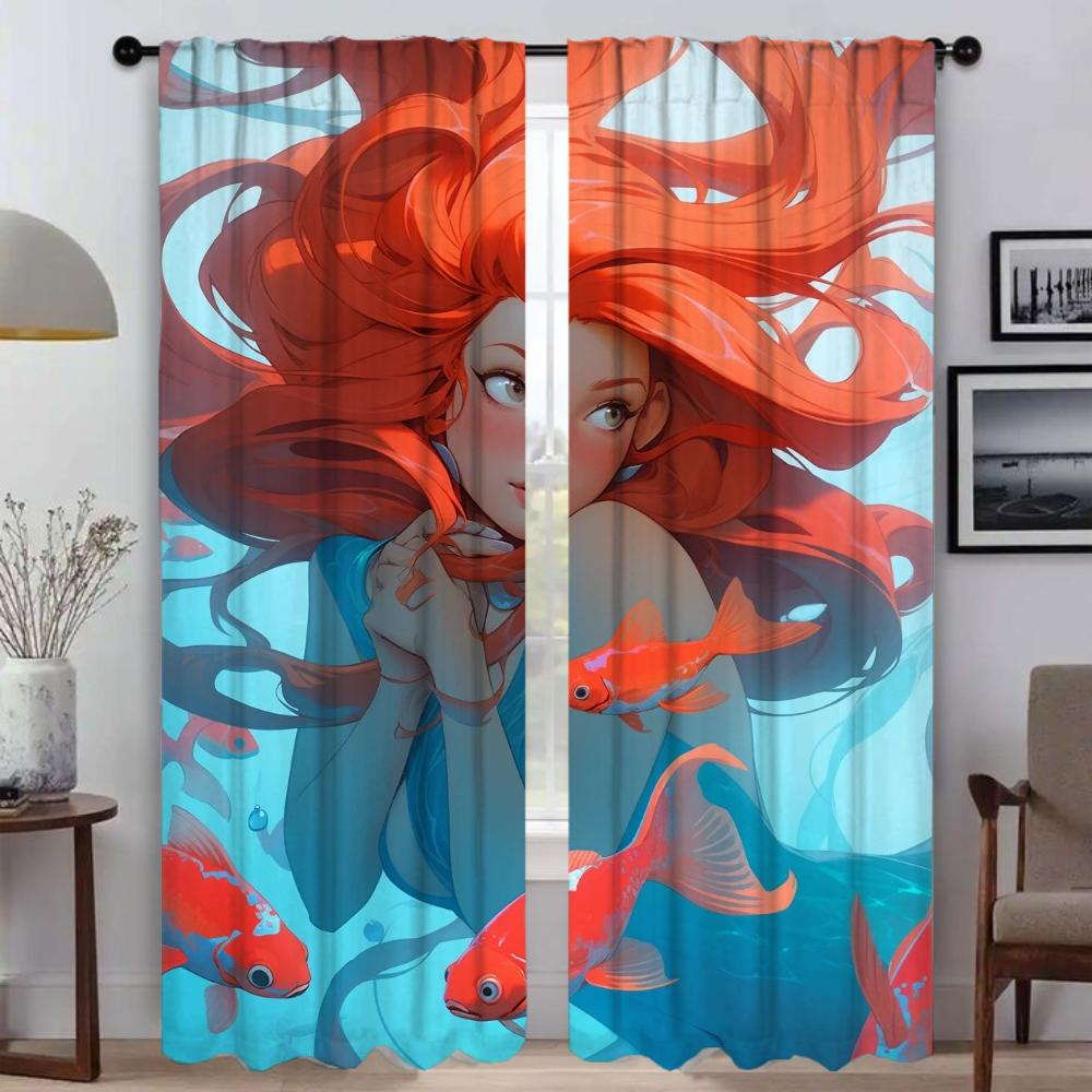 Girl Mermaid Series Blackout Curtains for Living Room Tulle for Bedroom Home Interior Curtains 2 Pieces Shades Partition Curtain