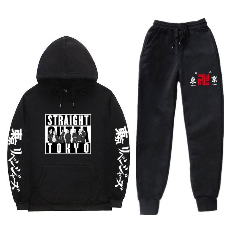 Mens Streetwear Hooded Sweatshirt Set Loose Fit Winter Warm Fleece Lined Casual Tracksuit