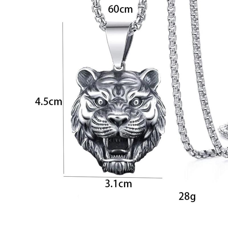 Hip Hop Ins Male Fashion Tiger Pendant China-Chic Chinese Zodiac Tiger Head Necklace Retro Pendant