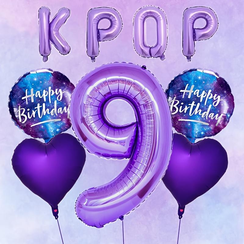9pcs Cool Purple K-pop Themed Party Balloon Set 32-inch Number 0-9 Balloons Music Themed Party Decoration Photography Props