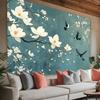 Elegant Magnolia Tapestry Serene White Flowers Blue Background Wall Hanging for Living Room Bedroom Office Decor
