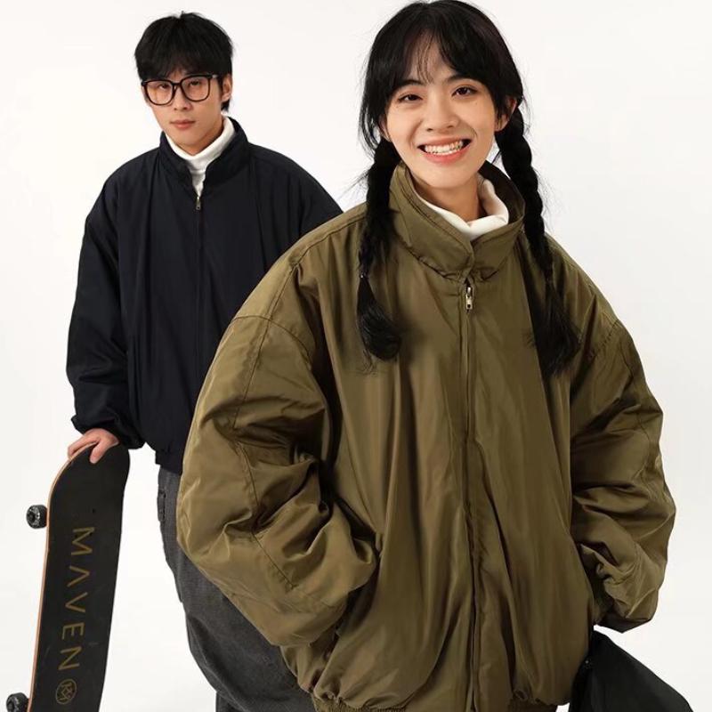 2025 Winter Silhouette Design Cotton Jacket Mens American Trend Thickened Warm Pilot Parkas Solid Zipper Bomber Outwear Unisex