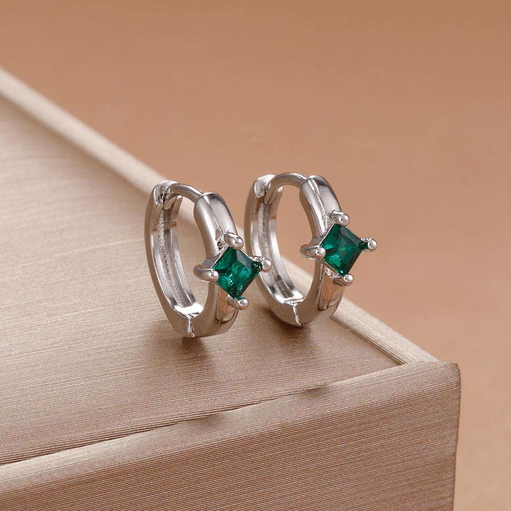 New Square Green Zircon Hoop Earrings For Women  Exquisite Student Girlfriend Fashion Jewelry Accessories Gift