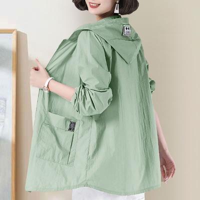Spring Summer Thin Section of Colours Short Section of Large Size Women's  Zip Long-sleeved Hooded Sun Shirt