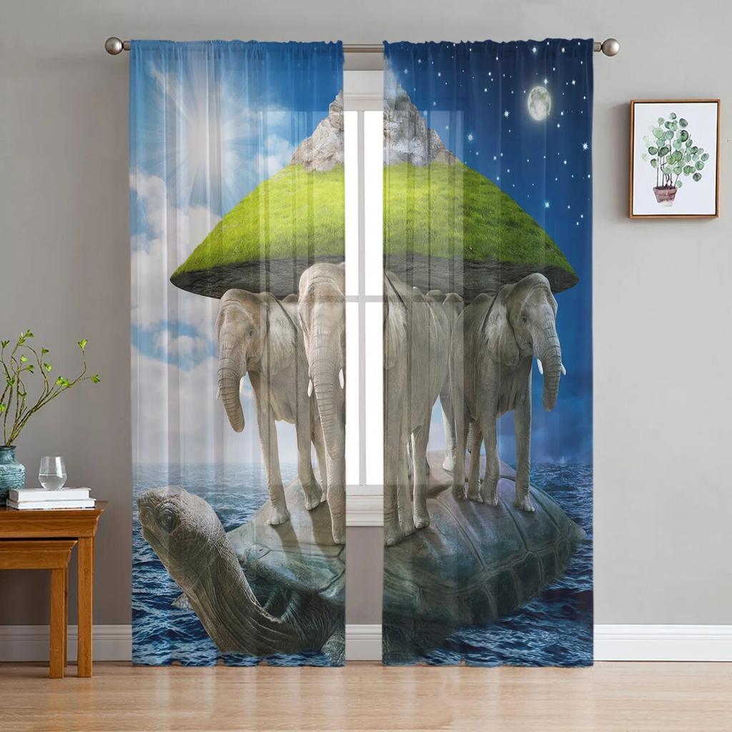 Blaue Ozean-grüne Schildkröten-Tüllvorhänge für Schlafzimmer, moderne Voile-Vorhänge, Heimdekoration, Fenstervorhänge