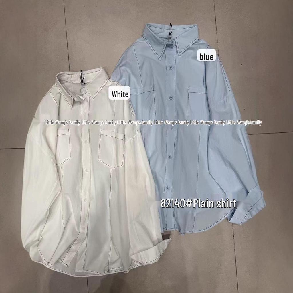 Xiao Wang's Korean Style Loose Plus Size Casual Long Sleeve Shirt for Women (82140 Spring/Summer)