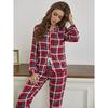 Damen Pyjama Herbst und Winter Weihnachten Rot Plaid Cardigan Langarm Homewear Set
