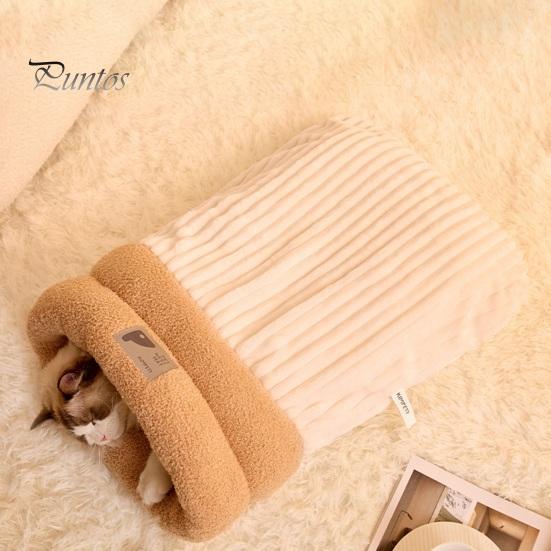 Katzen-Winterschlafsack, Plüsch, warmes Katzenbett, Höhle, 360-Grad-Wickel, Katzen-Wärmekissen, Schlafsack für kleine Hunde und Katzen