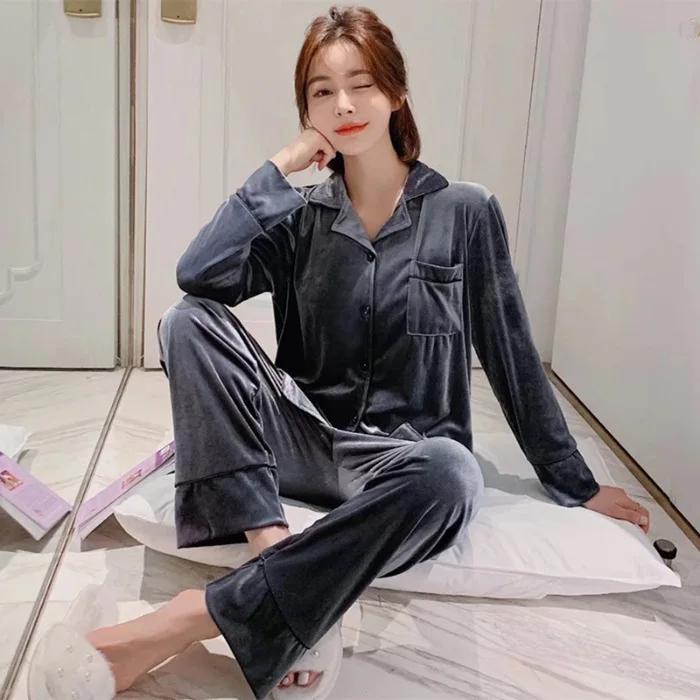 Women's Winter Style Student Thickened Warm Pajamas V-neck Homewear Two-piece Suit