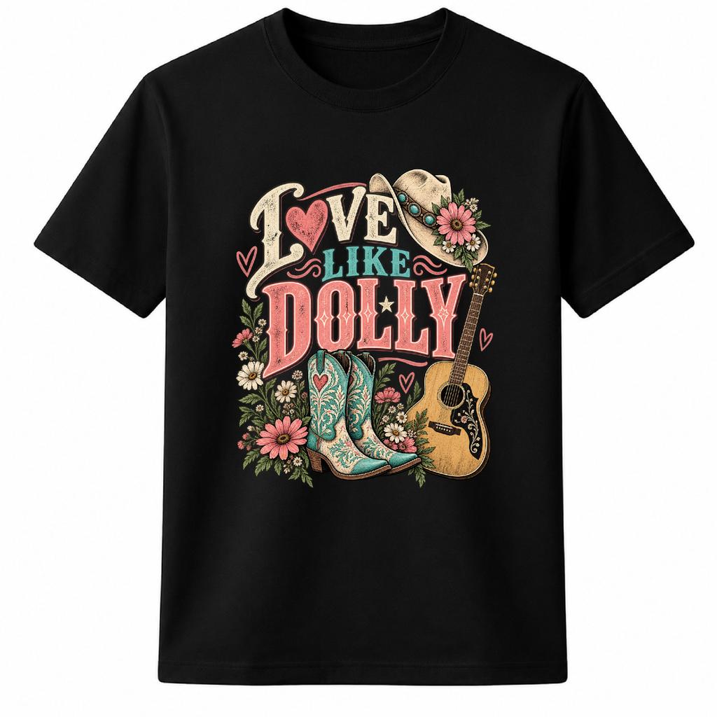 Love Like Dolly Unisex T-shirt, Country Music Cowgirl Unisex T-shirt, Western Boots & Guitar Gift Unisex T-shirt