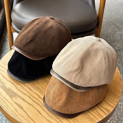 Autumn and Winter Retro Corduroy Forward Hat Fashionable British Style Newsboy Hat  Japanese Street Literary Duck Cap for Men and Women