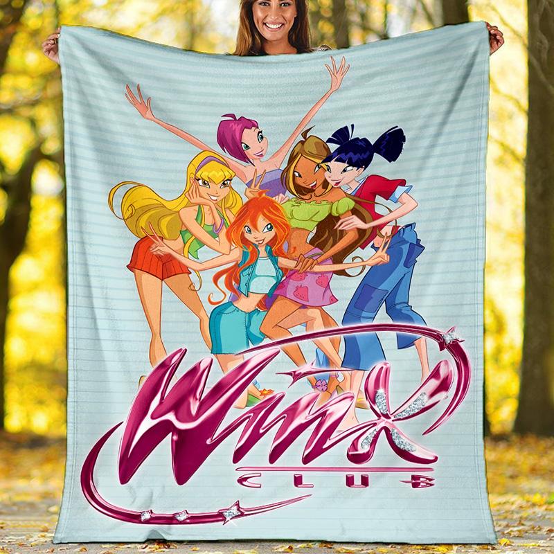 1pc W-Winx Club Theme Blanket - Digital Print, Polyester, Cozy for All Seasons, Perfect for Outdoor, and Travel