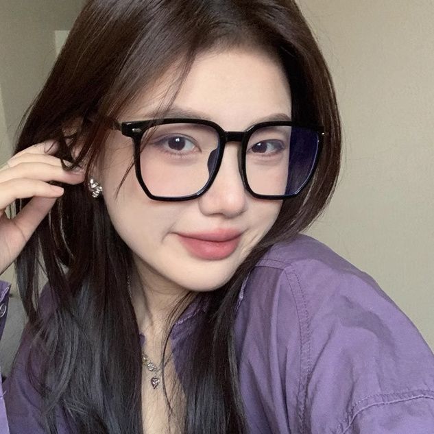 Retro Black Glasses Frame, Frame For Women, Can Be Equipped With Degree Anti-Blue Light Myopia Glasses, Big Face Thin Plain Glasses