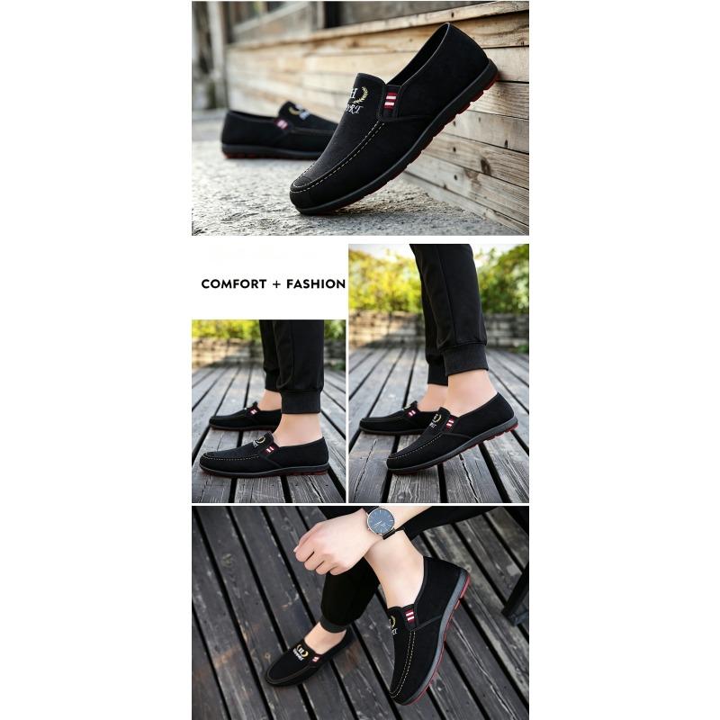 Men New Spring Autumn Lao Beijing Slip-on Canvas Skate Shoes, Breathable Soft Sole Rubber Outsole Low-top Casual Footwear