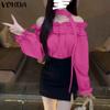 VONDA Women Summer Off Shoulder Ruffle Lantern Long Sleeve Blouses