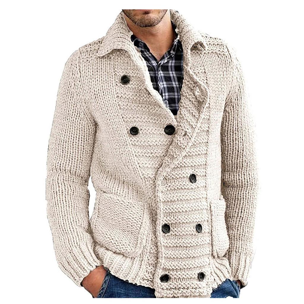 And Winter Men's Fashion Loose Cardigan Warm Lapel Hooded Jacket Sweater Knitted Coat