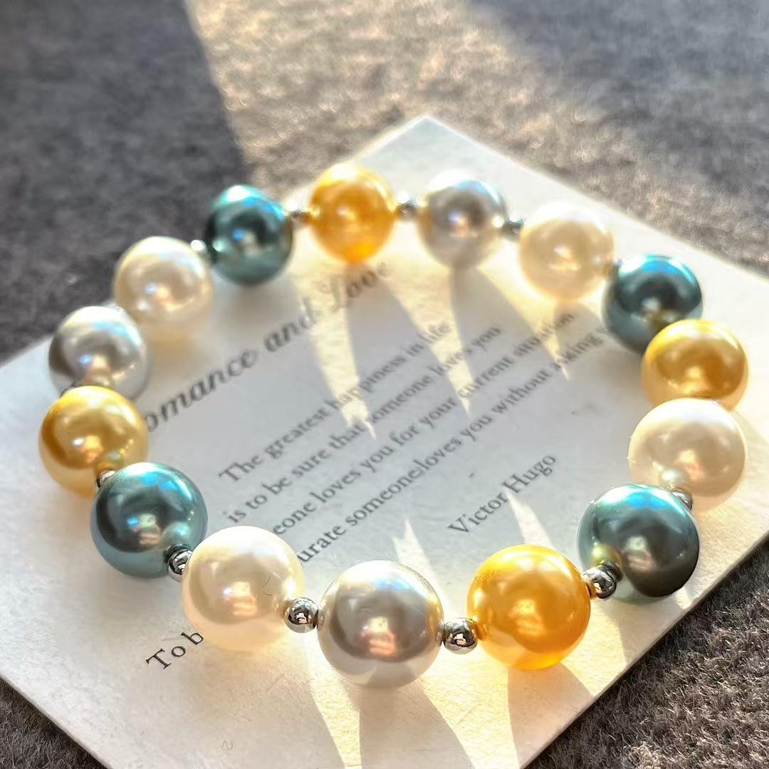Retro Strong Light Round High Quality Artificial Crystal Pearl Morandi Color Bracelet Bracelet.