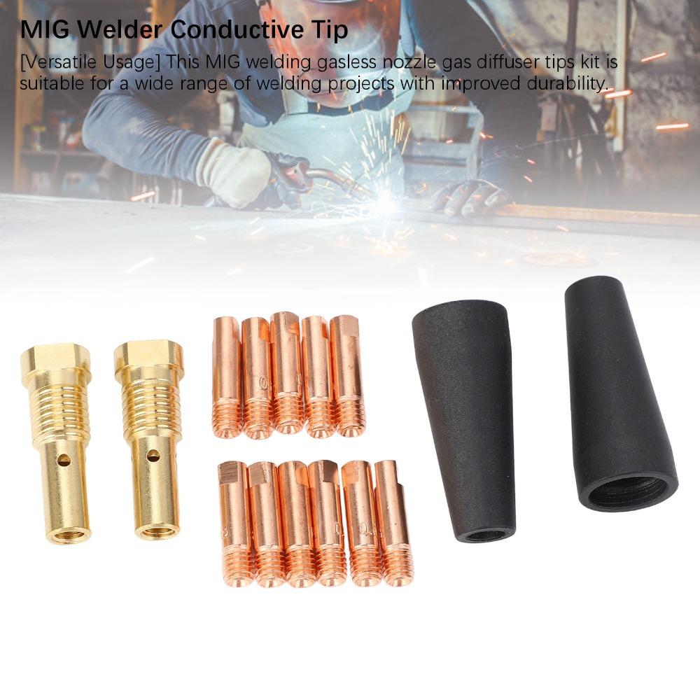 15pcs 15 Pcs Set Flux Core Gasless Nozzle MIG Welder Conductive Tip Flux Core Welding