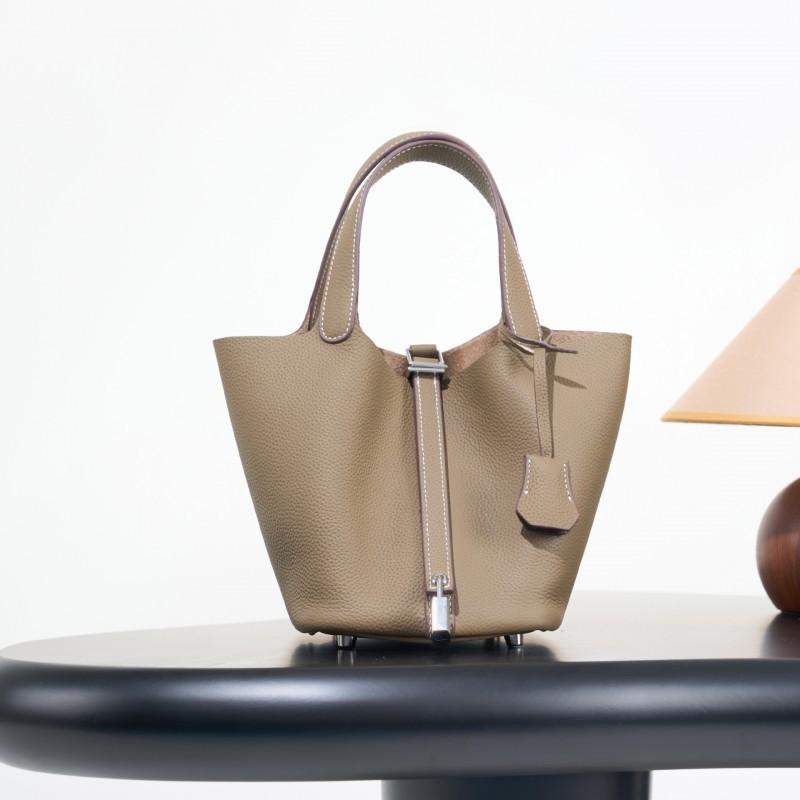 Classic Top-layer Cowhide Vegetable Basket Bag Light Luxury High-end Leather Bucket Fashionable All-match Handbag
