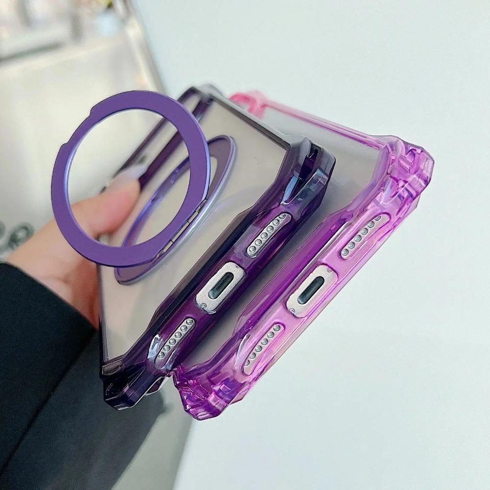 Fashion Gradient Airbags Clear Armor Case for IPhone 17Air 16 15 14 Plus 13 12 Pro Max Shockproof Metal Ring Stand Protect Cover