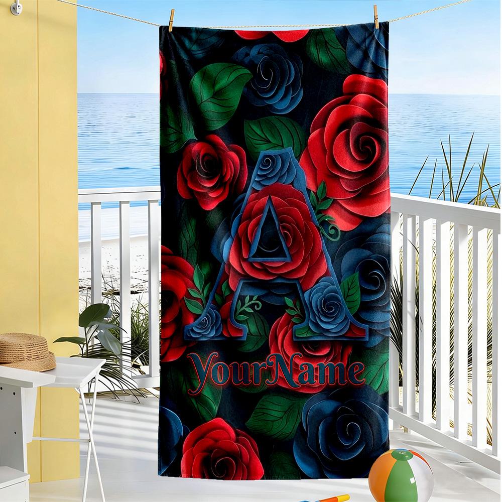 Rose Customize Text Beach Towel Super Soft & Absorbent Ideal for Travel Outdoor Swim Pool Yoga Surf Camping Hiking Gym Gift Holiday