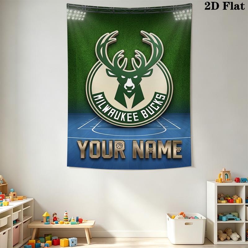 Name Custom Milwaukee Bucks Logo Wall Tapestry Aesthetic Wall Hanging Printed Fabric Blanket Decorative Tapestries for Bedroom Living Room Home Decor