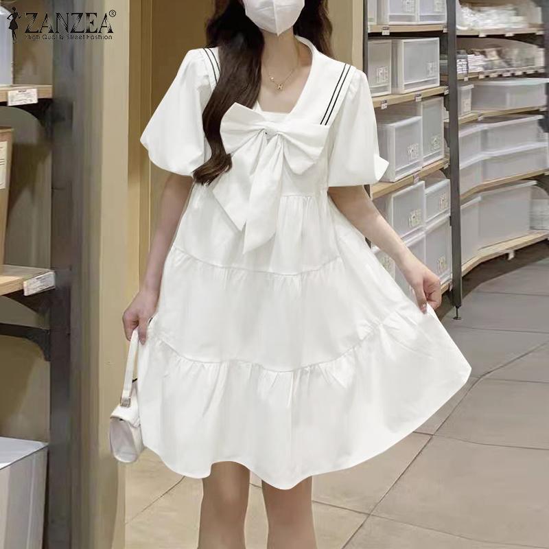 

ZANZEA Women Summer Navy Collar Loose Casual Short Sleeve Dress 5XL жовтий