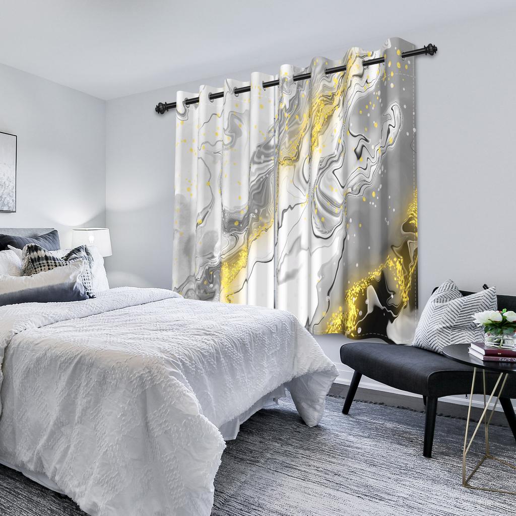 Marble Print Curtains Gold Silver Blue Purple Fluid Art Window Curtains Living Room Bedroom Modern Home Decor Blackout Curtain