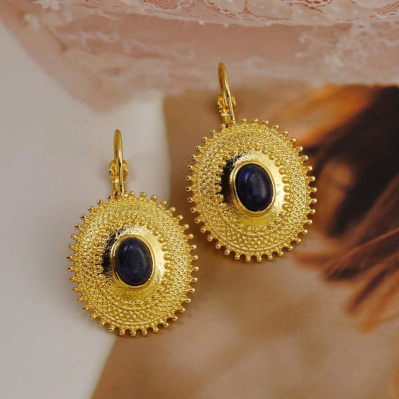 Retro Turquoise Disc Shaped Alloy Earrings, Elegant And Luxurious Jewelry For Women, Wedding Anniversary Gift