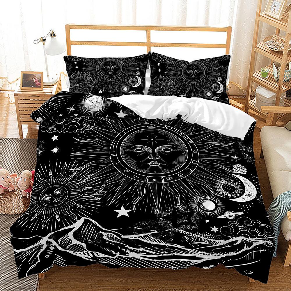 Three-Piece Sun And Moon Quilt Cover Digital Printing Kit Bedding Universal In All Seasons