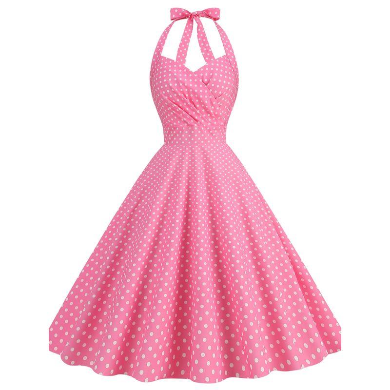 Dress Retro Dots Backless Dress Halterneck