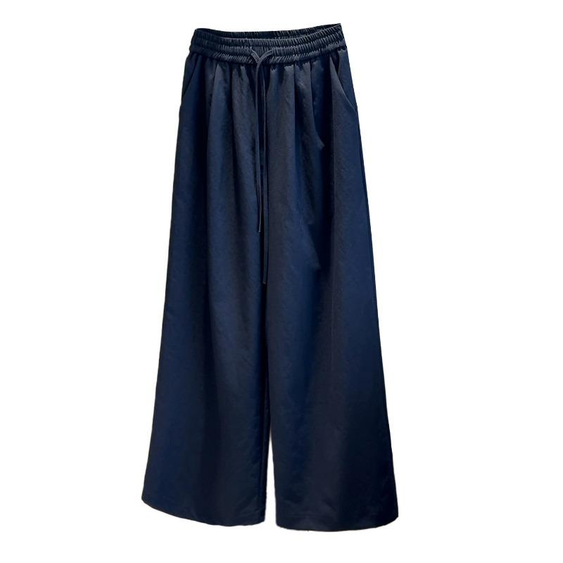 Elastic waist lace-up casual pants women's autumn new solid color loose and thin versatile simple straight wide-leg pants