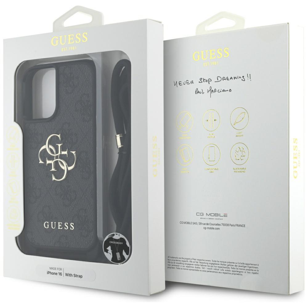 Guess 4G Big Logo Cord StapCrossbody Case for iPhone 16 Black