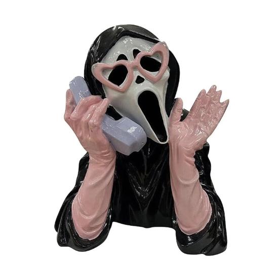 Screaming Ghost Figurine Creepy Phoning Ghost Statue Collectible Halloween Centerpiece for Horror Themed Parties Mantel Shelf Decoration