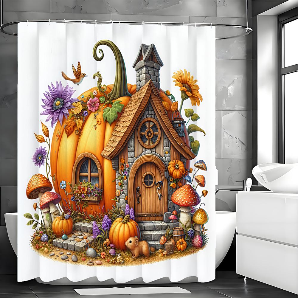 

Осенний Коттедж с Тыквой, Цветочный, Грибной Занавес для Душа, Декоративный Занавес для Ванной Комнаты, Водонепроницаемый Занавес для Душа с Крючками 90*180cm